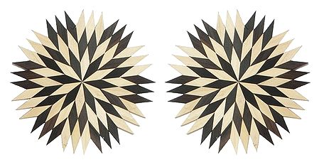 Set of Two Diamond Shaped Brown and Off-White Wooden Mats