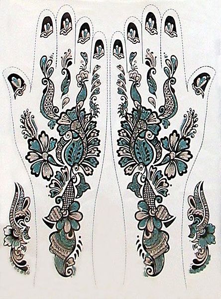 Cyan, Black and Silver Sticker Mehendi for Hand and Body