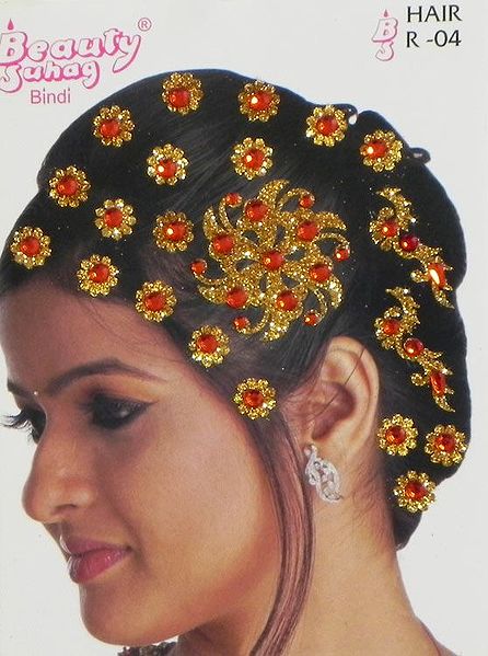 Golden and Red Stone Studded Stick-on Hair Decoration (Can Be used on Other Parts of the Body)