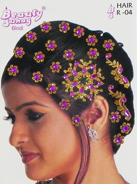 Golden  and Mauve Stone Studded Stick-on Hair Decoration (Can Be used on Other Parts of the Body)
