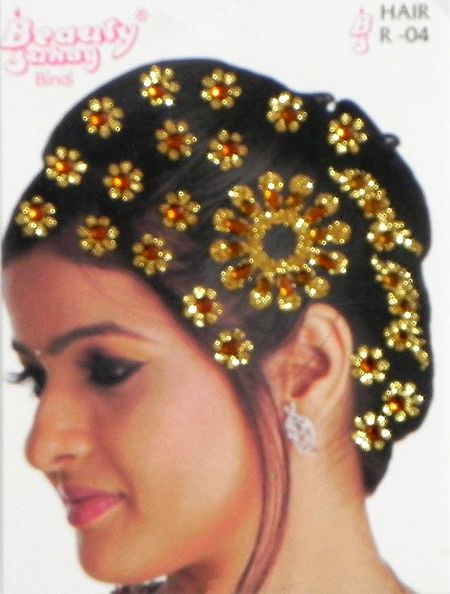 Golden and Rust Color Stone Studded Stick-on Hair Decoration (Can Be used on Other Parts of the Body)