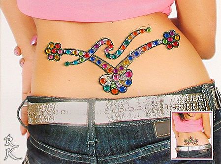 Multicolor and Stone Studded Waist Tattoo (Can Be used on Other Parts of the Body)