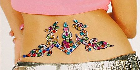 Multicolor Glitter and Stone Studded Waist Tattoo (Can Be used on Other Parts of the Body)