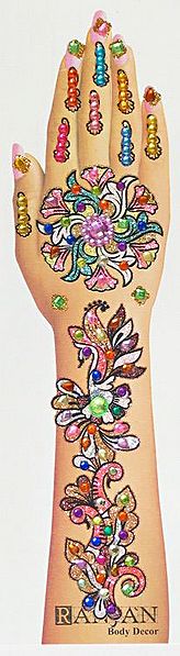 One Piece Multicolor Stone Studded and Glitter Hand Tattoo