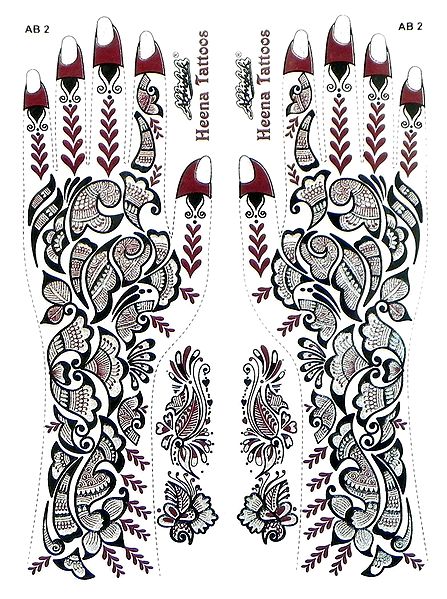 Set of Maroon with Silver Glitter Sticker Mehendi for Hand and Body Decor