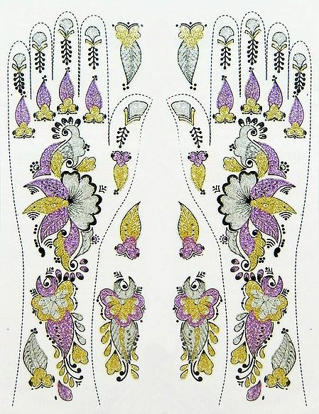Mauve, Golden and Silver Sticker Mehendi for Hand and Body Decor