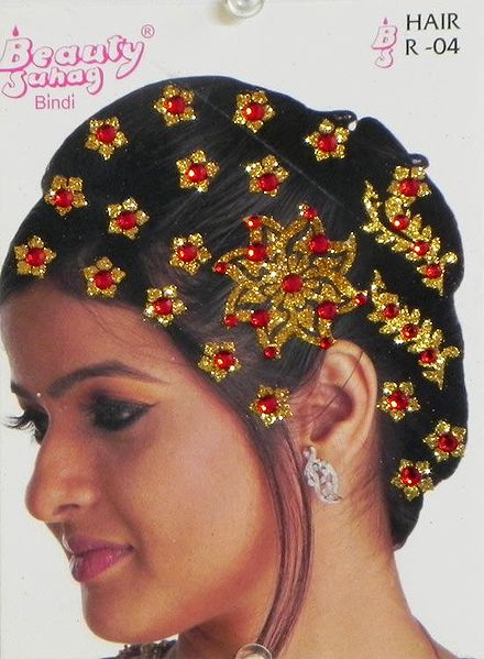 Golden and Red Stone Studded Stick-on Hair Decoration (Can Be used on Other Parts of the Body)