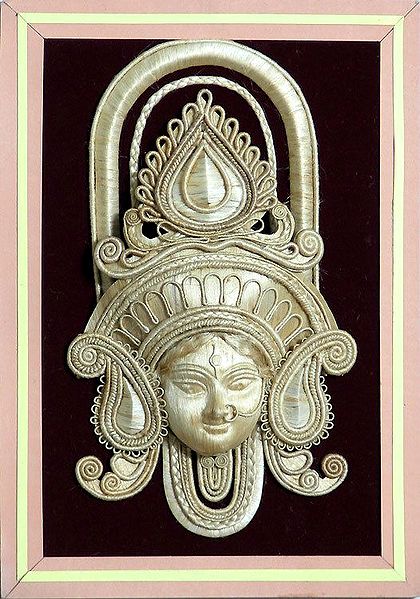 Face of Goddess Durga with Gorgeous Crown made of Jute - Wall Hanging