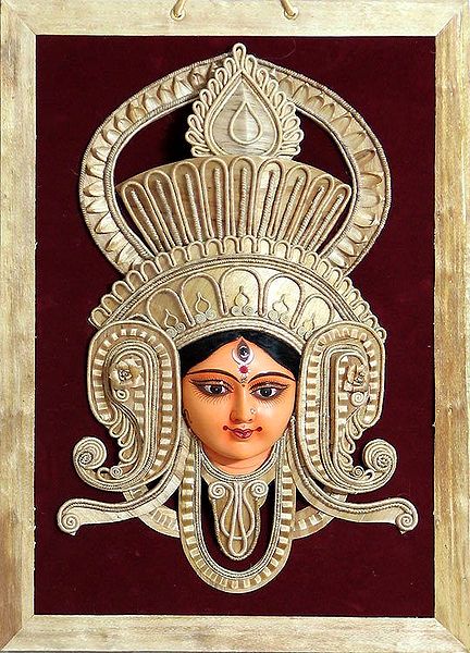 Face of Goddess Durga with Gorgeous Crown made of Jute - Wall Hanging