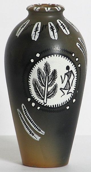 Folk Art Painted Black Flower Vase