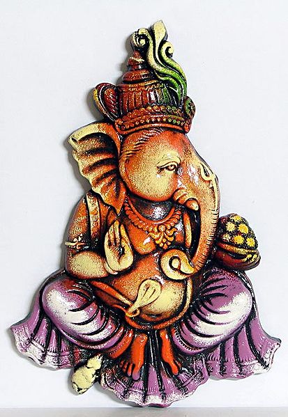 Ganesha Sitting with a Bowl of Modakas  - Wall Hanging