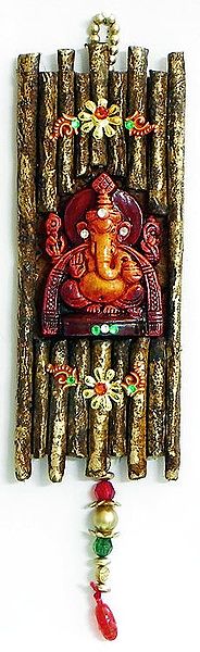 Lord Ganesha on a Bunch of Logs - Wall Hanging