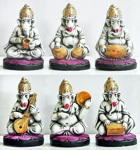 Set of Six Musician Ganesha