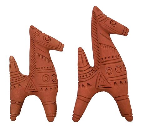 Set of 2 Terracotta Bankura Horses