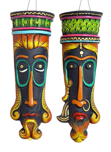 Pair of Decorative Egyptian King Queen Masks - Wall Hanging