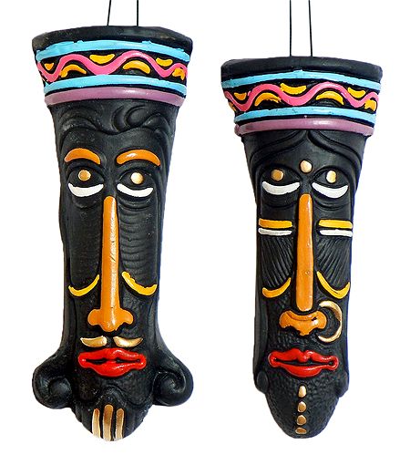 Pair of Decorative King Queen Masks - Wall Hanging