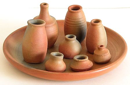 Terracotta Plate with Different Types of Pots for Decoration