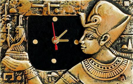 Battery Operated Wall Clock in a Terracotta Plate with Egyptian Figure - Wall Hanging