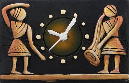 Battery Operated Terracotta Table Clock with Tribal Couple - Wall Hanging