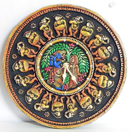 Battery Operated Wall Clock with Raas Lila in a Terracotta Plate - Wall Hanging