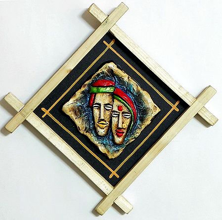 Village Couple Face on a Wooden Frame - Wall Hanging