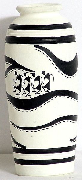 White Flower Vase with Hand Painted Warli Painting