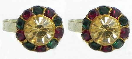 Red, Green and yellow Stone Studded Round Toe Ring