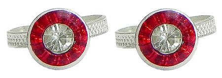 Red and White Stone Studded Round Toe Ring