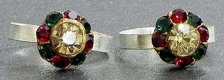 Red, Green and Yellow Stone Studded Round Toe Ring