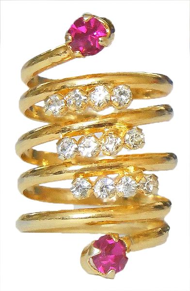 Magenta Stone Studded Golden Toe Ring