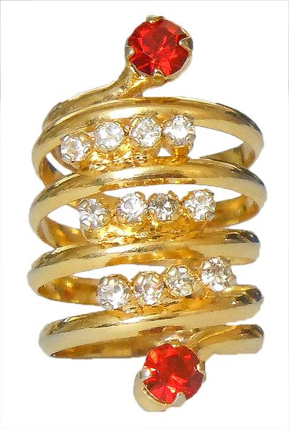 Red Stone Studded Golden Toe Ring