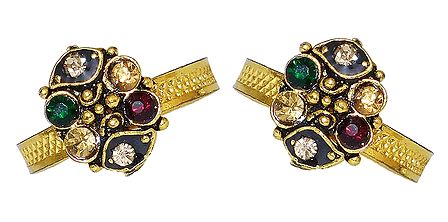 Pair of Stone Studded Golden Toe Ring
