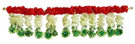 Off-White, Red and Green Cloth Flower Door Toran
