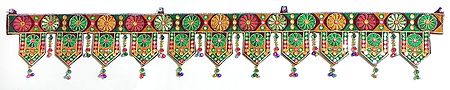 Embroidered Cloth Door Toran with Sequin and Beads - (Decorative Door Hanging)