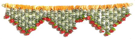 Silk Ribbon Flower Door Toran with Plastic Flower Strip - (Decorative Door Hanging)