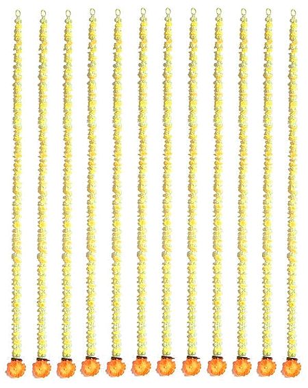 Yellow and White Artificial Flower Curtains - Set of 12 