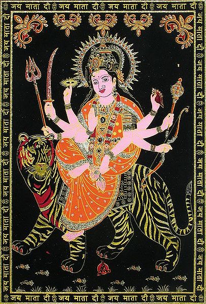 Mata Vaishno Devi - (Silver and Golden Glitter Painting)