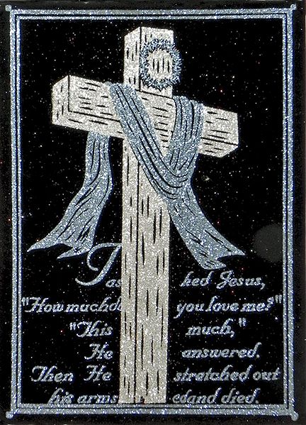 The Holy Cross - (Blue and Silver Glitter Painting)