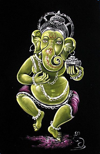 Dancing Ganesha with Modakam in Hand