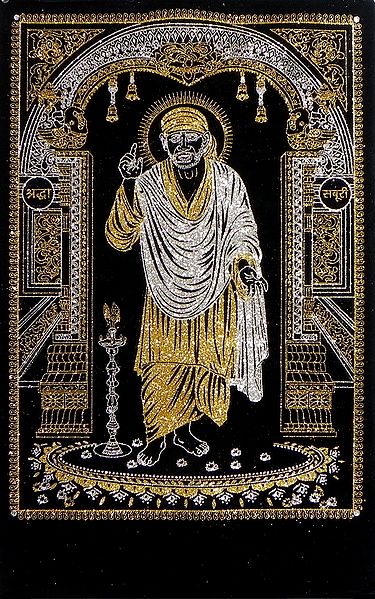 Shirdi Sai Baba - (Silver and Golden Glitter Painting)