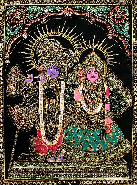 Radha Krishna - (Golden Glitter Painting)
