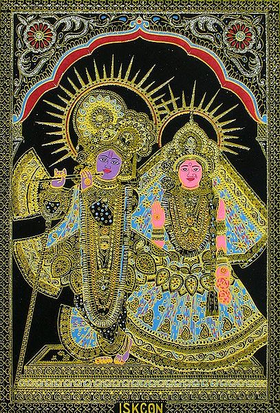 Radha Krishna - (Silver and Golden Glitter Painting)
