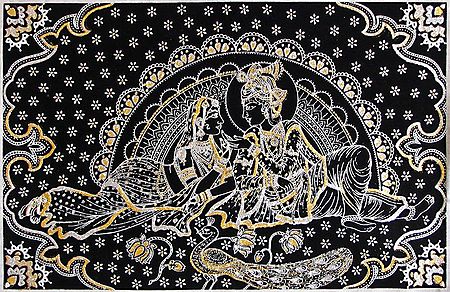 The Secret Rendezvous of Radha Krishna - (Silver and Golden Glitter Painting)