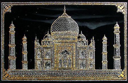 Taj Mahal - (Silver and Golden Glitter Painting)