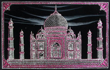 Taj Mahal - (Silver and Magenta Glitter Painting)