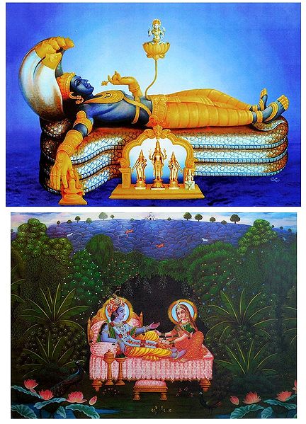 Anantashayan Vishnu and Radha Krishna - Set of 2 Posters