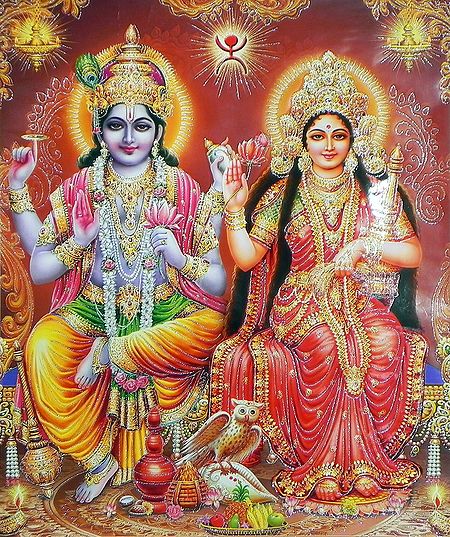 Vishnu with Lakshmi (Glitter Poster)