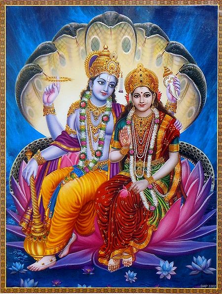Vishnu Lakshmi - (Laminated Poster)