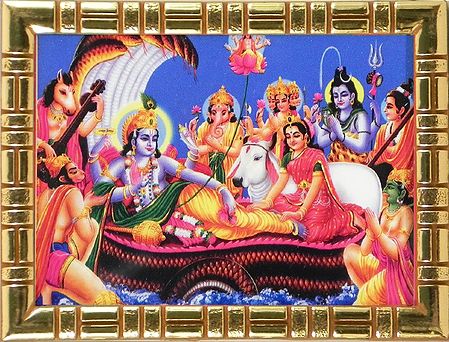 Vishnu with Lakshmi and Other Gods and Goddesses