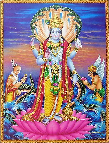 Vishnu Standing on a Lotus Protected by Sheshanaga with Narad and Garuda